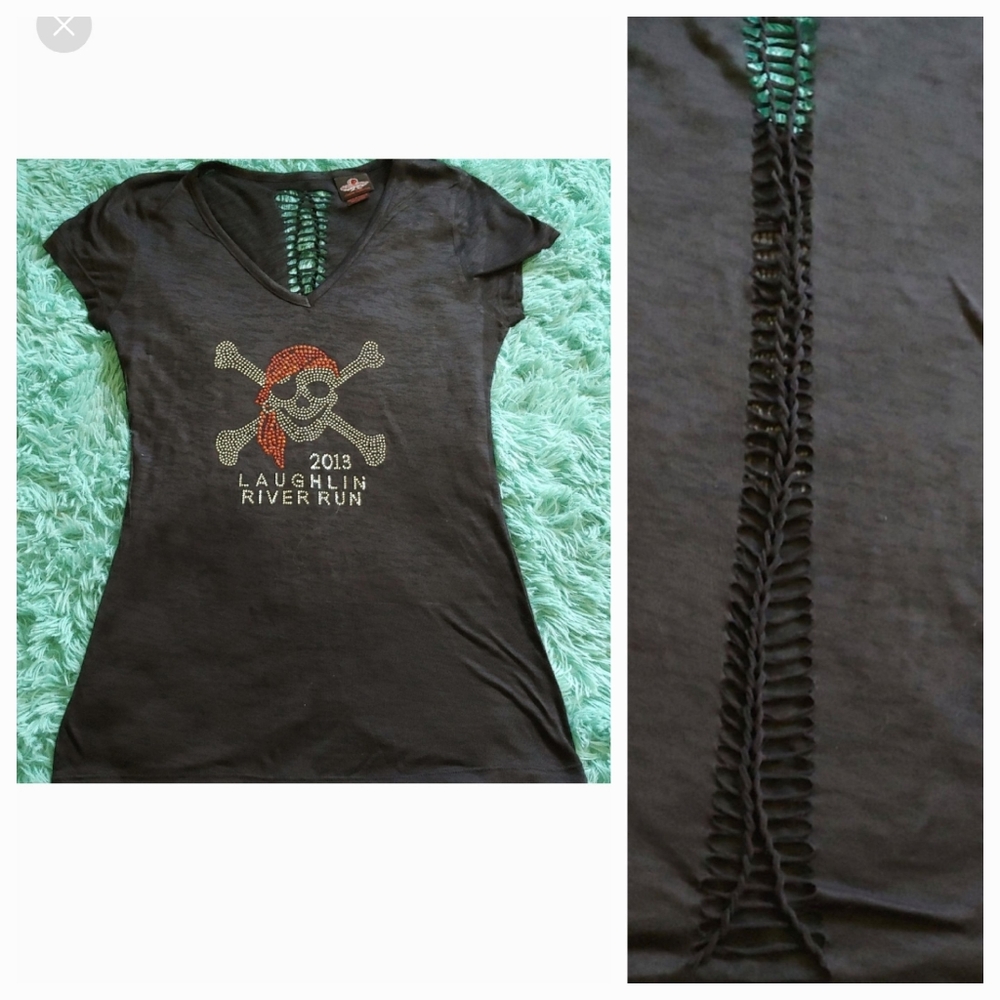 Bikers 2013 Laughlin River run Ripped Back Cut Biker Tee
